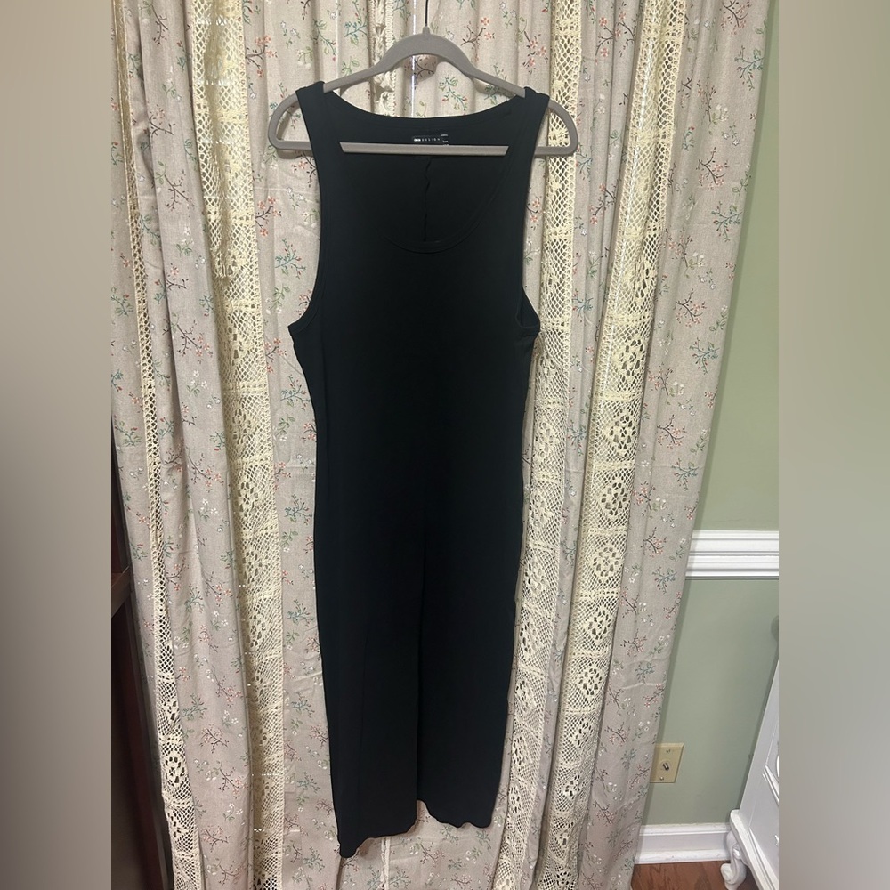 2/$28 ASOS DESIGN Curve ribbed scoop neck tank midi dress in black size 18